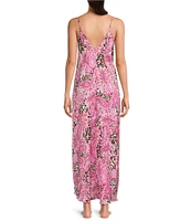 VAN WINKLE & CO. Paisley Animal Print Woven Satin V-Neck Sleeveless Maxi Chemise