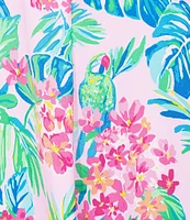 VAN WINKLE & CO. Plus Size Jungle Parrot Print V-Neck Short Dolman Sleeve Satin Midi Caftan