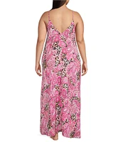 VAN WINKLE & CO. Plus Size Paisley Animal Print Woven Satin V-Neck Sleeveless Maxi Chemise