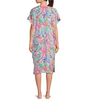 VAN WINKLE & CO. Retro Paisley Print V-Neck Short Dolman Sleeve Satin Midi Caftan