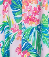 VAN WINKLE & CO. Satin Jungle Parrot Print Sleeveless V-Neck Maxi Chemise