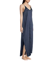 Van Winkle & Co. Solid Satin Sleeveless V-Neck Maxi Chemise