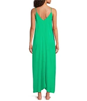Van Winkle & Co. Solid Washed Satin Sleeveless V-Neck Maxi Chemise
