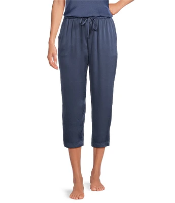 VAN WINKLE & CO. Solid Woven Satin Elastic Waist Pocketed Cropped Coordinating Sleep Pant