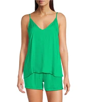 VAN WINKLE & CO. Solid Woven V-Neck Coordinating Sleep Tank