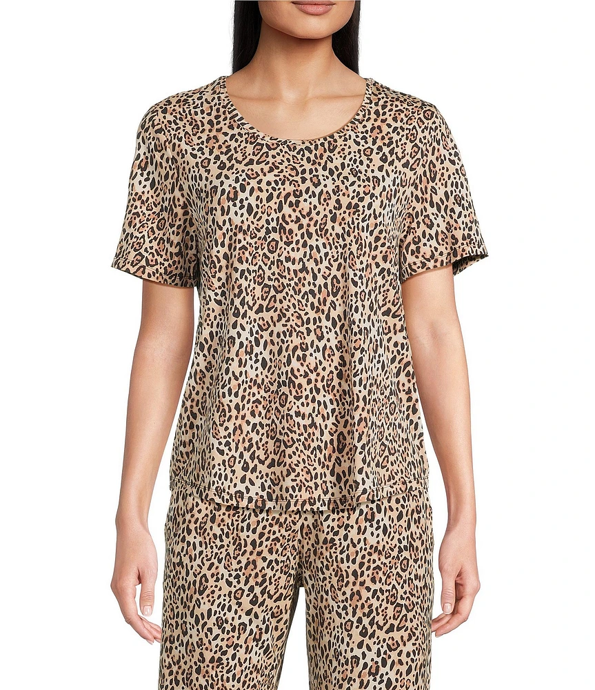 VAN WINKLE & CO. Spotty Animal Knit Short Sleeve Scoop Neck Coordinating Sleep Top