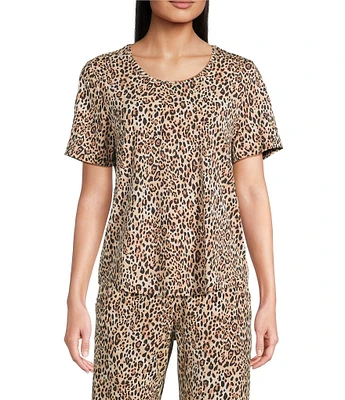 VAN WINKLE & CO. Spotty Animal Knit Short Sleeve Scoop Neck Coordinating Sleep Top