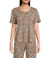 VAN WINKLE & CO. Spotty Animal Knit Short Sleeve Scoop Neck Coordinating Sleep Top