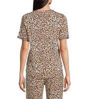 VAN WINKLE & CO. Spotty Animal Knit Short Sleeve Scoop Neck Coordinating Sleep Top