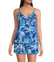 VAN WINKLE & CO. Woven Boho Breeze Satin V-Neck Coordinating Sleep Tank