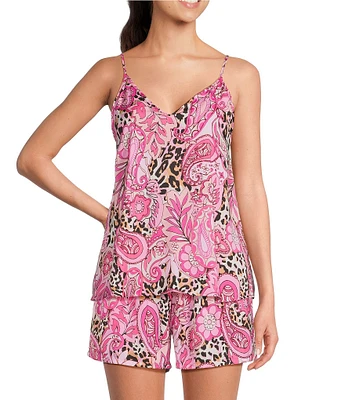 VAN WINKLE & CO. Woven Paisley Animal Satin V-Neck Coordinating Sleep Tank