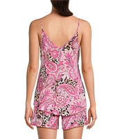 VAN WINKLE & CO. Woven Paisley Animal Satin V-Neck Coordinating Sleep Tank