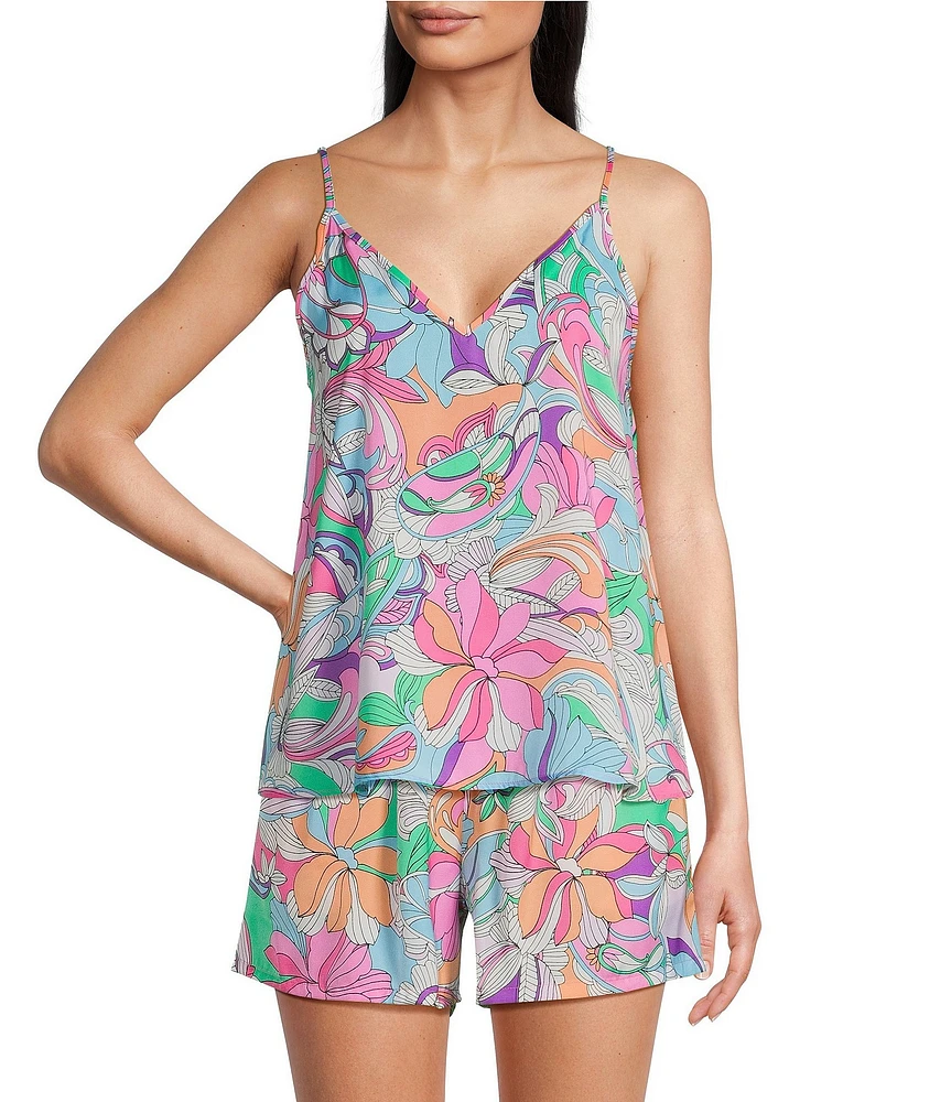 VAN WINKLE & CO. Woven Retro Paisley Satin V-Neck Coordinating Sleep Tank