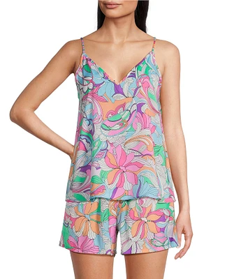 VAN WINKLE & CO. Woven Retro Paisley Satin V-Neck Coordinating Sleep Tank