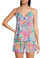 VAN WINKLE & CO. Woven Retro Paisley Satin V-Neck Coordinating Sleep Tank