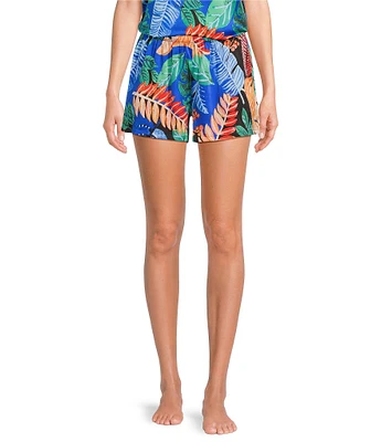 VAN WINKLE & CO. Woven Satin Graphic Palm Print Coordinating Sleep Shorts