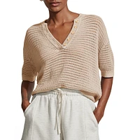 Varley Callie Knit Boxy Split V-Neck Short Sleeve Top