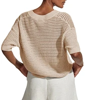 Varley Callie Knit Boxy Split V-Neck Short Sleeve Top