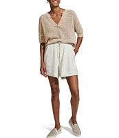 Varley Callie Knit Boxy Split V-Neck Short Sleeve Top