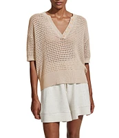 Varley Callie Knit Boxy Split V-Neck Short Sleeve Top