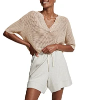 Varley Callie Knit Boxy Split V-Neck Short Sleeve Top