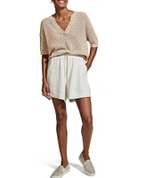 Varley Callie Knit Boxy Split V-Neck Short Sleeve Top