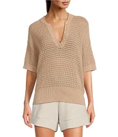 Varley Callie Knit Boxy Split V-Neck Short Sleeve Top