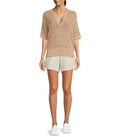 Varley Callie Knit Boxy Split V-Neck Short Sleeve Top