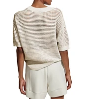 Varley Callie Knit Boxy Split V-Neck Short Sleeve Top