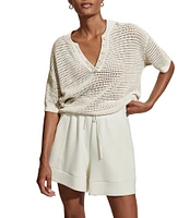 Varley Callie Knit Boxy Split V-Neck Short Sleeve Top