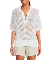 Varley Callie Knit Boxy Split V-Neck Short Sleeve Top