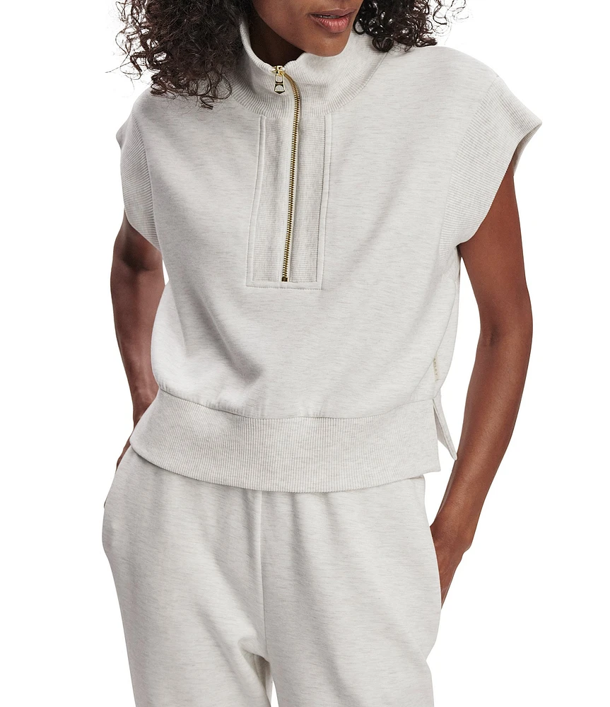Varley Kelly High Neck Cap Sleeve Half Zip Double Soft Cropped Sweatshirt