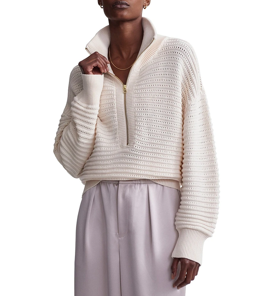 Varley Tara Pointelle Polo Collar Long Sleeve Half Zip Pullover