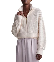 Varley Tara Pointelle Polo Collar Long Sleeve Half Zip Pullover
