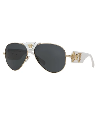 Versace Men's Leather Logo Aviator Sunglasses