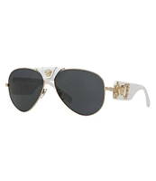 Versace Men's Leather Logo Aviator Sunglasses