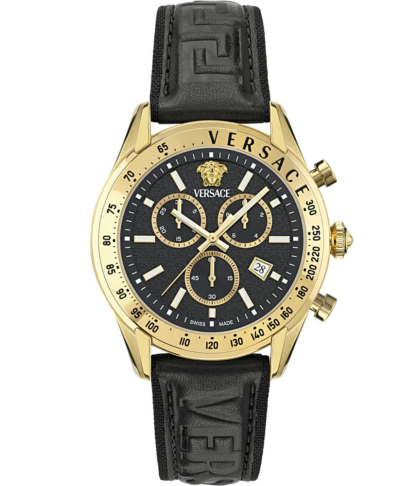 Versace Men's Chrono Master Black Leather 44mm Strap Watch