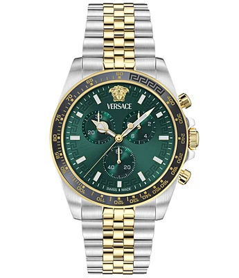 Versace Men's Greca Chrono Wave Two Tone Stainless Steel Bracelet Watch