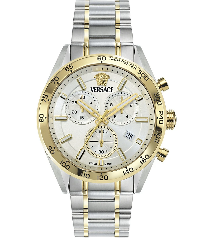 Versace Men's V-Code Chronograph Two Tone Stainless Steel Bracelet Watch