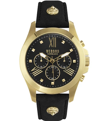 Versace Versus By Versace Men's Lion Chronograph Black and Gold Leather Strap 44mm Watch