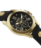 Versace Versus By Versace Men's Lion Chronograph Black and Gold Leather Strap 44mm Watch