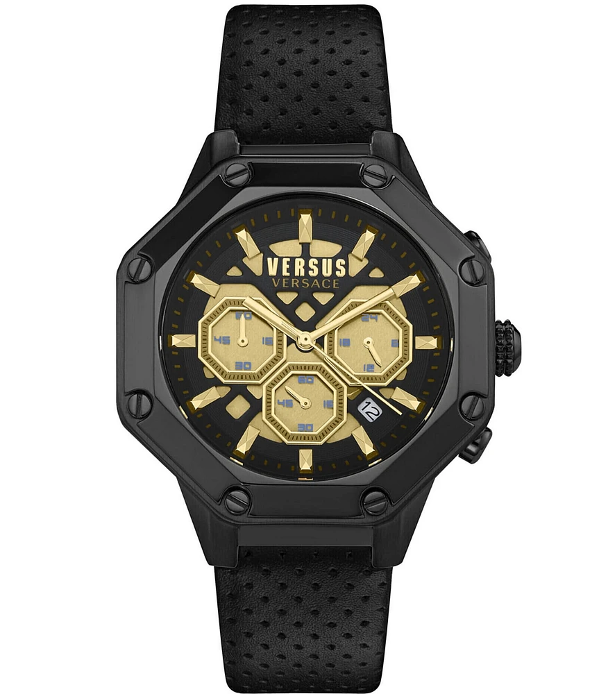 Versace Versus By Versace Men's Palestro Chronograph Black Leather Strap 45mm Watch