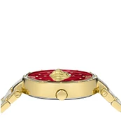 Versace Versus By Versace Women's Moscova Analog Gold Tone Red Dial Stainless Steel Bracelet Watch