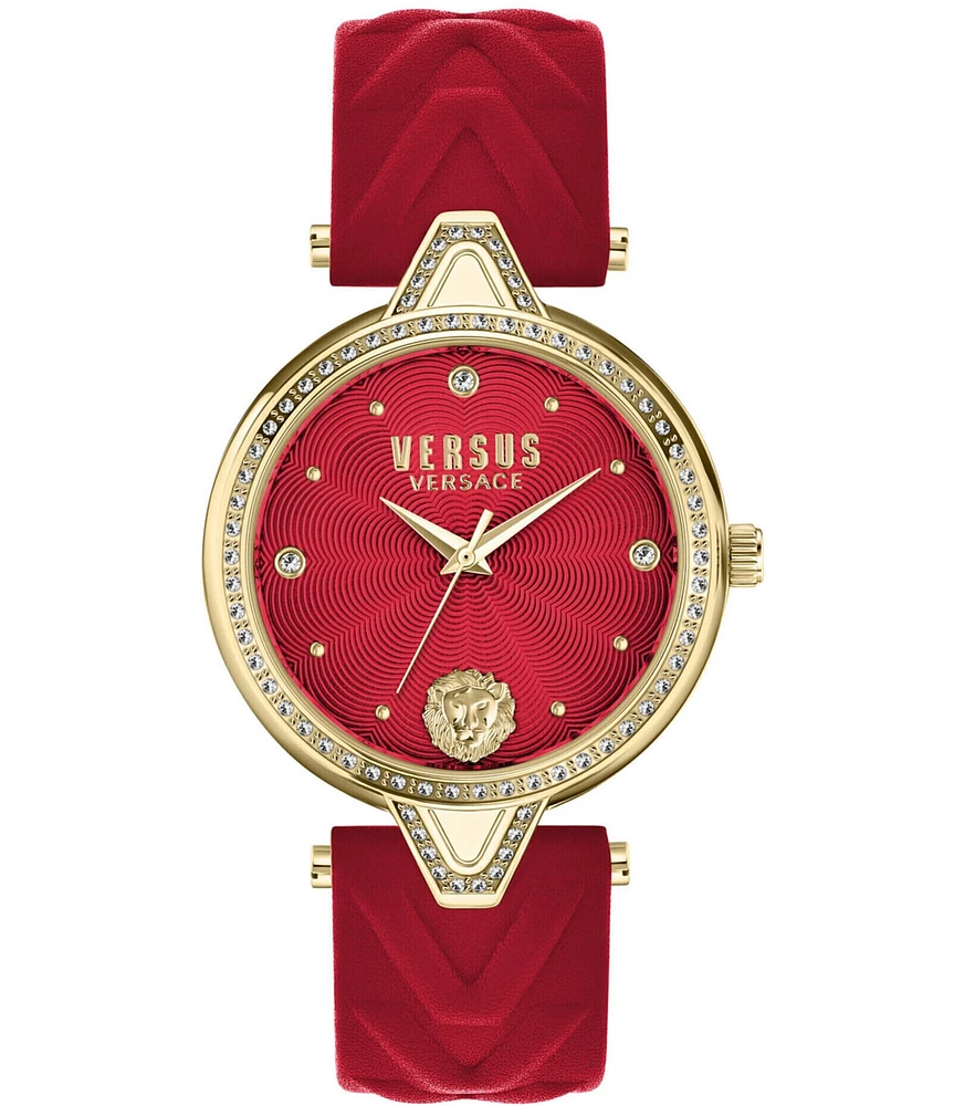 Versace Versus By Versace Women's V Versus Crystal Analog Red Leather Strap Watch