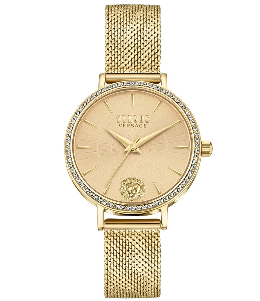 Versace Versus Versace Women's Mar Vista Crystal Analog Gold Stainless Steel Mesh Bracelet Watch