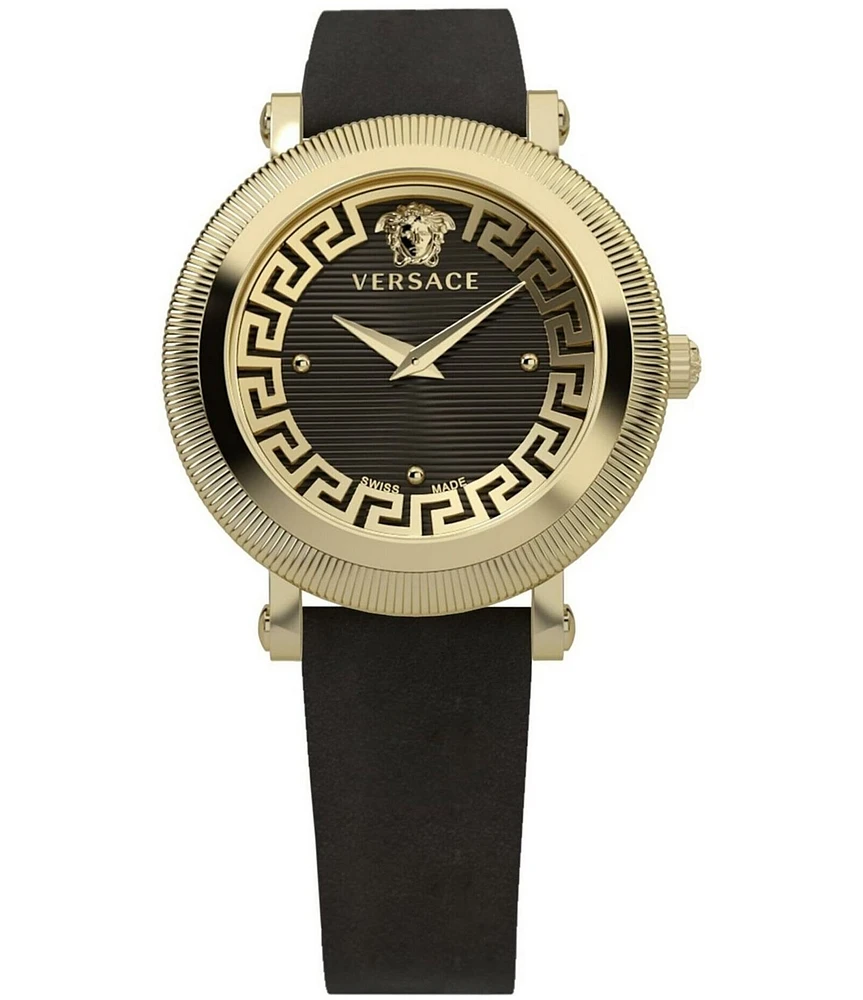 Versace Women's Greca Flourish Quartz Analog Black Leather Strap Watch