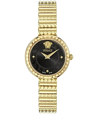 Versace Women's Greca Goddess Petite Analog Black Dial Gold Tone Stainless Steel Bracelet Watch