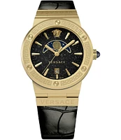 Versace Women's Greca Logo Moonphase Quartz Analog Black Leather Strap Watch