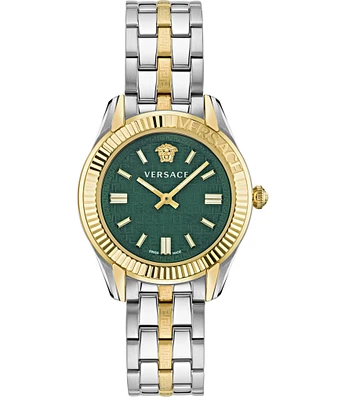 Versace Women's Greca Time Quartz Analog Green Face Two Tone Stainless Steel Bracelet Watch