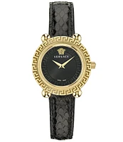 Versace Women's Greca Twist Quartz Analog Black Leather Strap Watch